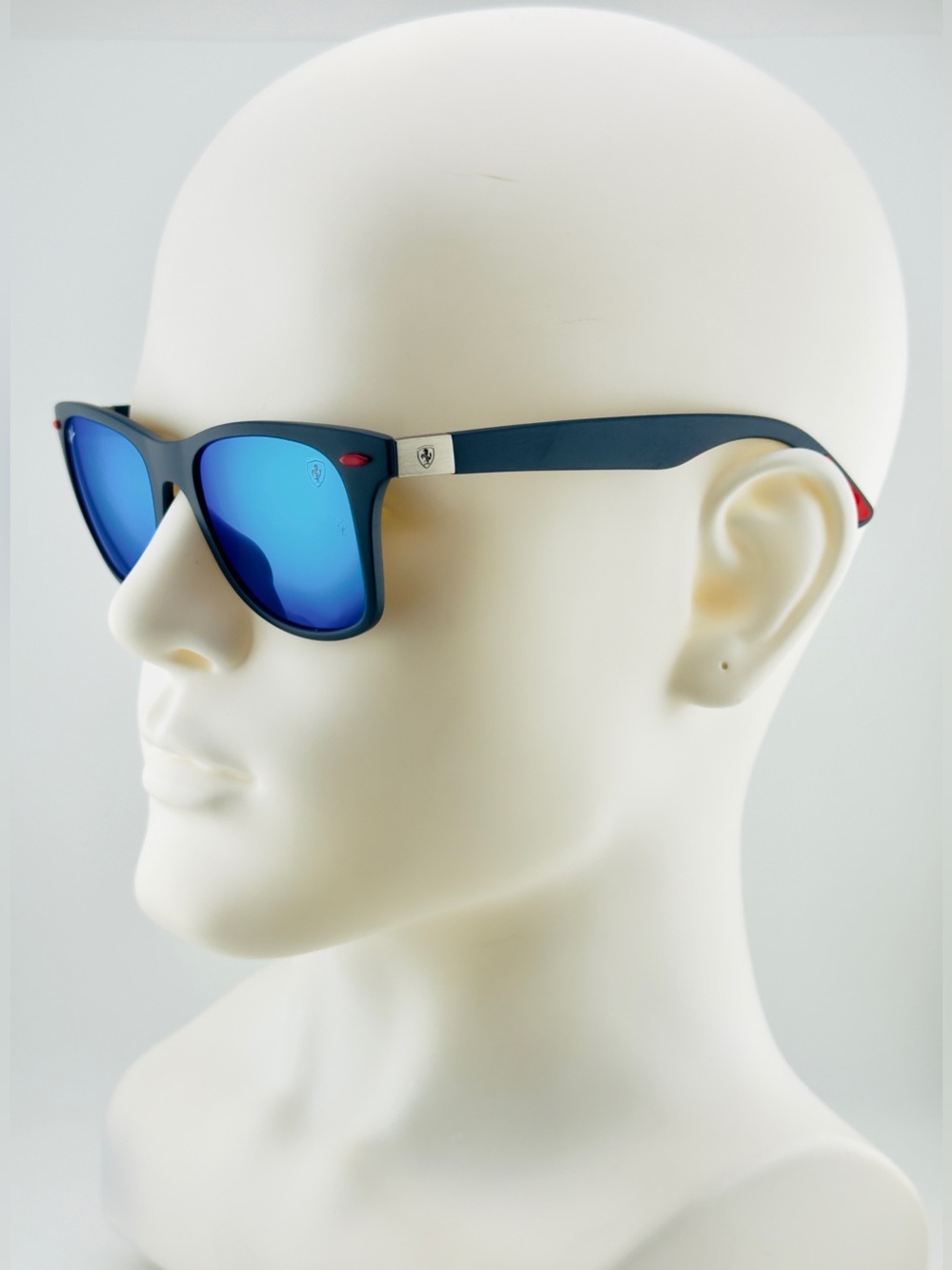 Ray-Ban Scuderia Ferrari Sunglasses RB4195M Matte Gray Frame Blue Mirror Lenses - Picture 5 of 15